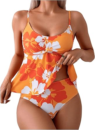 Women's 2 Piece Floral Print Tankini High Waisted Bikini Set Sexy Swimsuit Bathing Suits 2026 Summer Outfits
