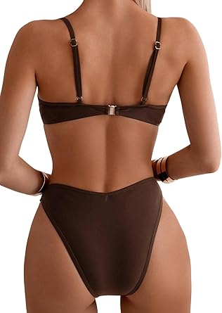 Women's 2 Piece Bikini Set Spaghetti Strap High Cut Push Up Underwire Swimsuit