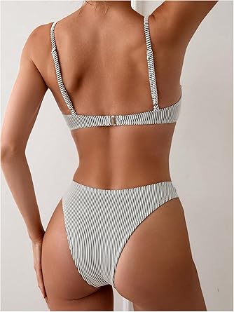 Women's 2 Piece Bikini Set Striped Print Spaghetti Strap Push Up Swimsuit