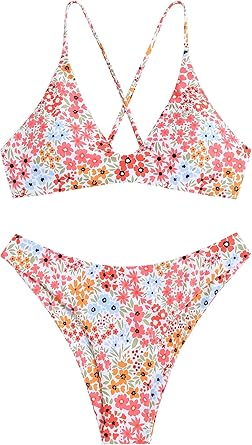 Women's Tie Back Padded High Cut Bralette Bikini Set Two Piece Swimsuit