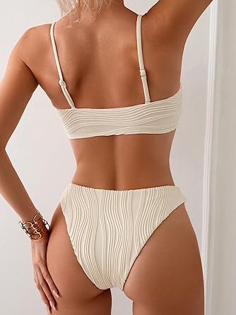 Women's Ribbed Bikini Sets U Wire Adjustable Spaghetti Straps Swimsuit Textured Ruched Two Piece Bathing Suit