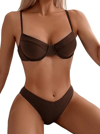 Women's 2 Piece Bikini Set Spaghetti Strap High Cut Push Up Underwire Swimsuit