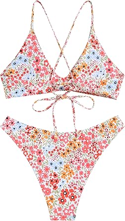 Women's Tie Back Padded High Cut Bralette Bikini Set Two Piece Swimsuit