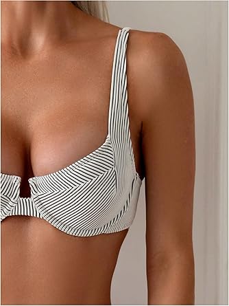 Women's 2 Piece Bikini Set Striped Print Spaghetti Strap Push Up Swimsuit