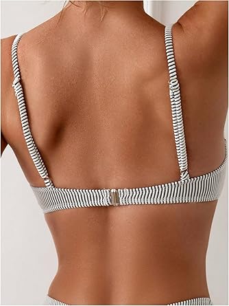 Women's 2 Piece Bikini Set Striped Print Spaghetti Strap Push Up Swimsuit