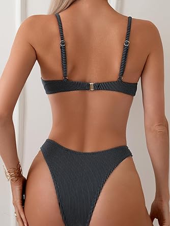 Women Underwire Triangle Bikini Spaghetti Strap Push Up Swimsuit Cheeky Two Piece Bathing Suit
