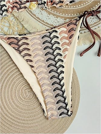 Women's Triangle Halter Bikini Set Tie Side String Swimsuit Striped Two Piece Bathing Suit