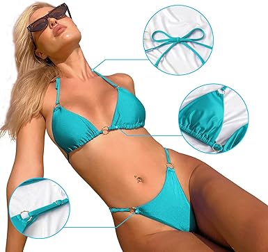 Sexy Bikinis for Women 2 Piece Bikini Spaghetti Strap Swimsuits Solid Color Bathing Swimwear Triangle Bathing Suit