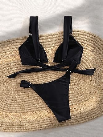 Women's 2 Piece Cheeky Bikini Sets Tie Back Ring Linked Brazilian Swimsuit Sexy Triangle Bathing Suit